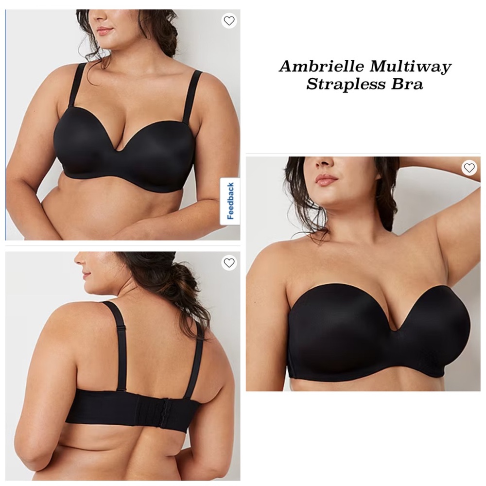 Ambrielle Multiway Strapless Bra Black Size 40D NWT Full Figure underwire